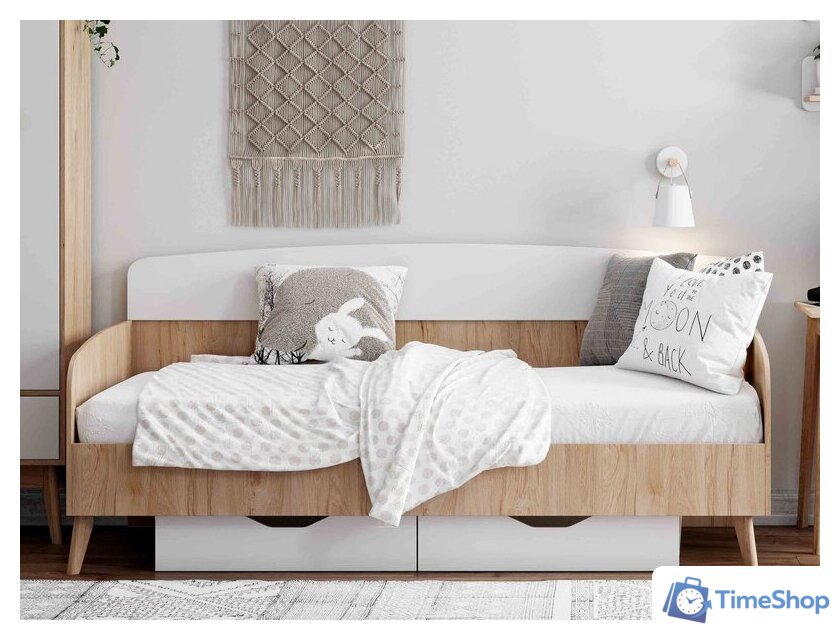 Кровать-тахта Мебельград Калгари 90x200 (дуб натуральный светлый/белый матовый) - Изображение №3 — Интернет-магазин Time-Shop