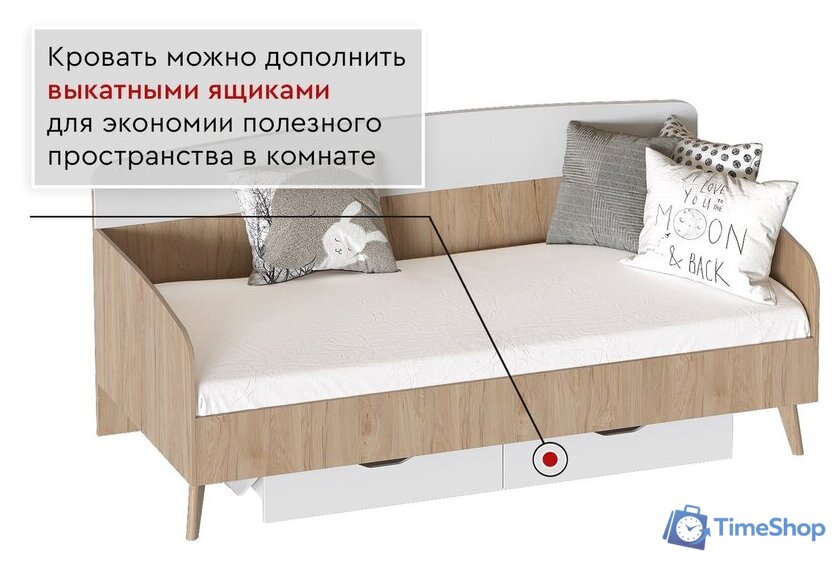 Кровать-тахта Мебельград Калгари 90x200 (дуб натуральный светлый/белый матовый) - Изображение №4 — Интернет-магазин Time-Shop