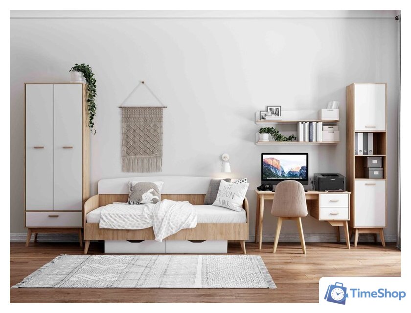 Кровать-тахта Мебельград Калгари 90x200 (дуб натуральный светлый/белый матовый) - Изображение №2 — Интернет-магазин Time-Shop