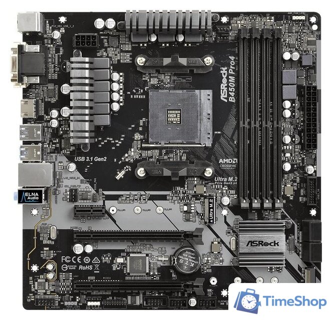 Материнская плата ASRock B450M Pro4 - Изображение №1 — Интернет-магазин Time-Shop