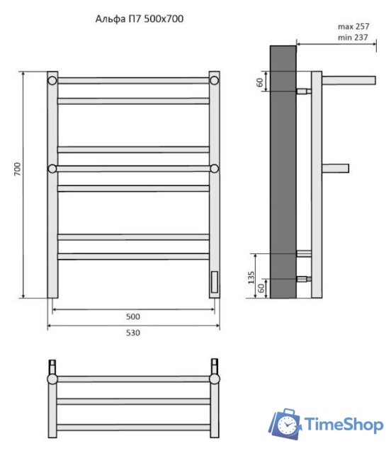 Полотенцесушитель Aquatek Альфа П7 500x700 (Quick Touch) - Изображение №11 — Интернет-магазин Time-Shop