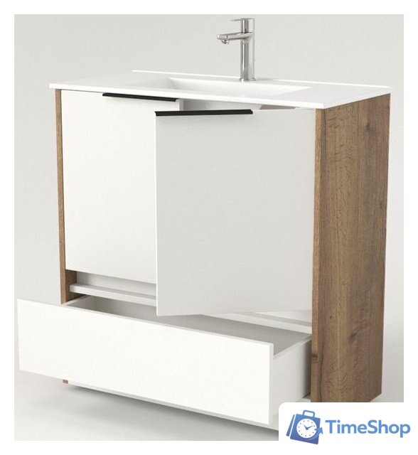  Дабер Тумба под умывальник 017 Тобага/Эридан 80 17.8Т.0.21Ч (дуб галифакс/белый/ручка черная) - Изображение №2 — Интернет-магазин Time-Shop