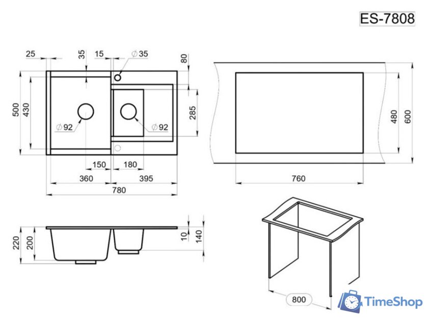 Кухонная мойка Granula ES-7808 (черный) - Изображение №5 — Интернет-магазин Time-Shop