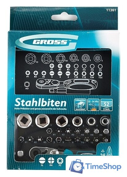 Набор трещотка с головками и битами GROSS 11361 (26 предметов) - Изображение №7 — Интернет-магазин Time-Shop