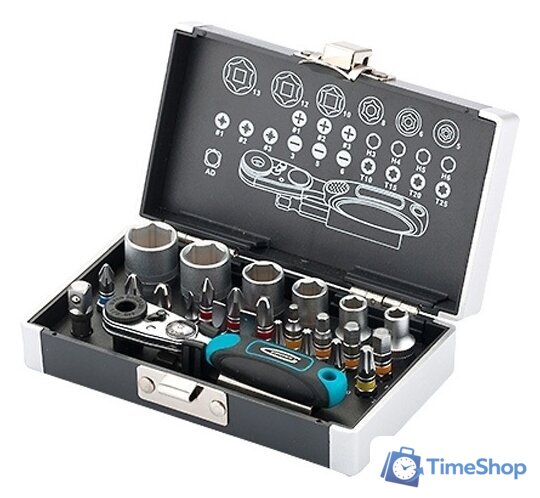 Набор трещотка с головками и битами GROSS 11361 (26 предметов) - Изображение №1 — Интернет-магазин Time-Shop