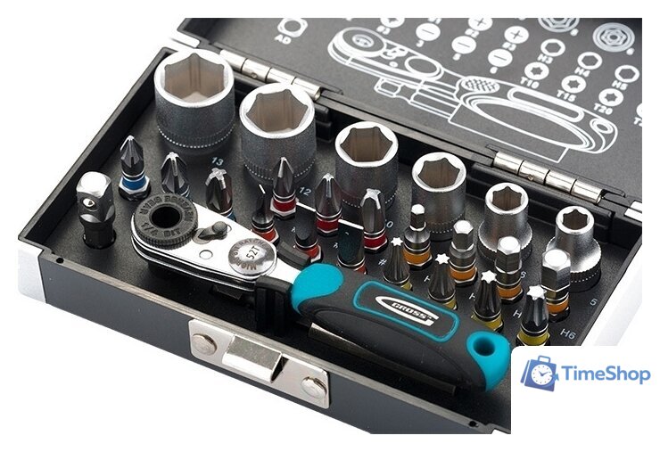 Набор трещотка с головками и битами GROSS 11361 (26 предметов) - Изображение №4 — Интернет-магазин Time-Shop