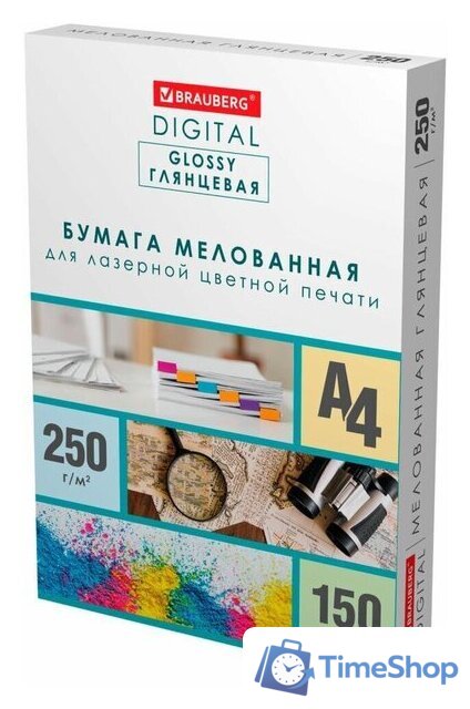 Офисная бумага BRAUBERG А4 250 г/м2 150 л мелованная 116566 (белый) - Изображение №1 — Интернет-магазин Time-Shop