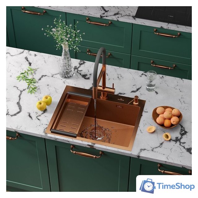 Кухонная мойка Roxen Snake 560220-60-BRS бронзовая/текстурная (с коландером и дозатором) - Изображение №2 — Интернет-магазин Time-Shop