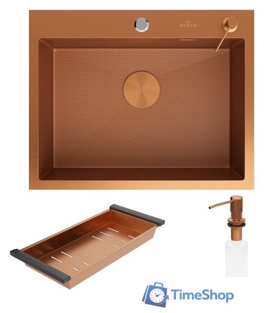 Кухонная мойка Roxen Snake 560220-60-BRS бронзовая/текстурная (с коландером и дозатором) - Изображение №6 — Интернет-магазин Time-Shop