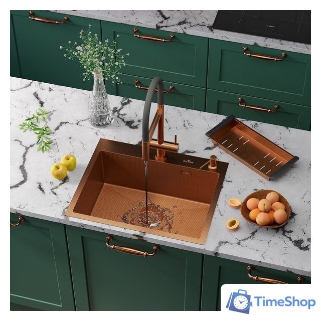 Кухонная мойка Roxen Snake 560220-60-BRS бронзовая/текстурная (с коландером и дозатором) - Изображение №1 — Интернет-магазин Time-Shop