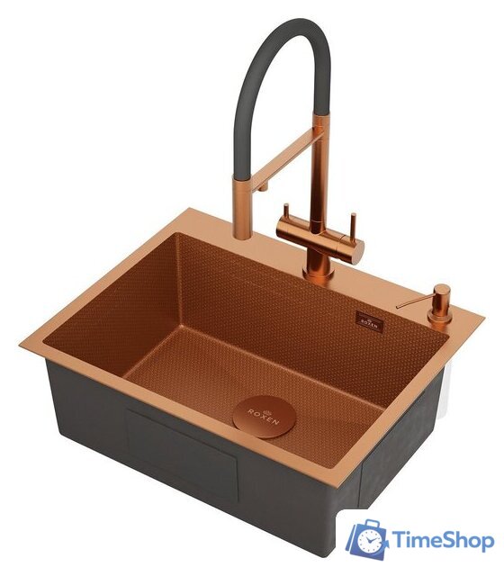 Кухонная мойка Roxen Snake 560220-60-BRS бронзовая/текстурная (с коландером и дозатором) - Изображение №7 — Интернет-магазин Time-Shop
