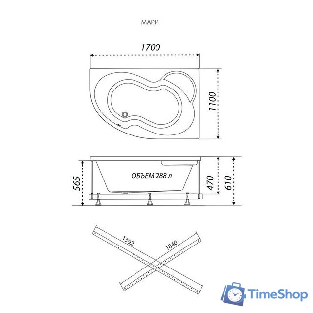 Ванна Triton Мари 170х110 правая - Изображение №4 — Интернет-магазин Time-Shop