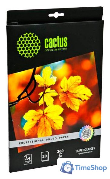 Фотобумага CACTUS Суперглянцевая А4 260 г/м2 20 листов (CS-HGA426020) - Изображение №1 — Интернет-магазин Time-Shop