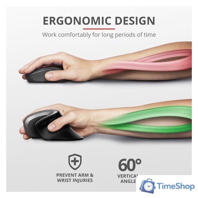 Вертикальная мышь Trust Verro Ergonomic Wireless Mouse - Изображение №13 — Интернет-магазин Time-Shop