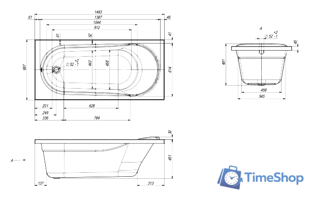 Ванна Ventospa Aqua 150x70 (с каркасом) - Изображение №6 — Интернет-магазин Time-Shop