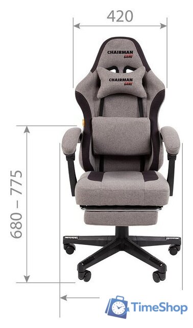 Игровое (геймерское) кресло CHAIRMAN CH27 (ткань, серый/черный) - Изображение №8 — Интернет-магазин Time-Shop