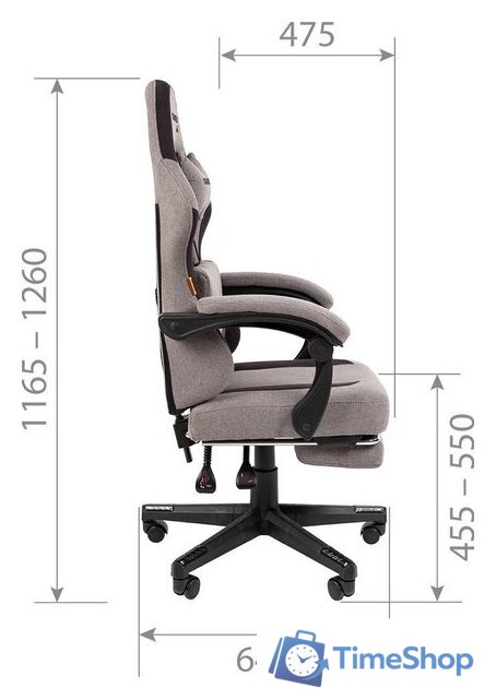 Игровое (геймерское) кресло CHAIRMAN CH27 (ткань, серый/черный) - Изображение №9 — Интернет-магазин Time-Shop