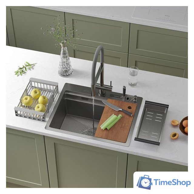 Кухонная мойка Roxen Stage 560250-60-S текстурный сатин (с держателем для ножей и аксессуарами) - Изображение №1 — Интернет-магазин Time-Shop