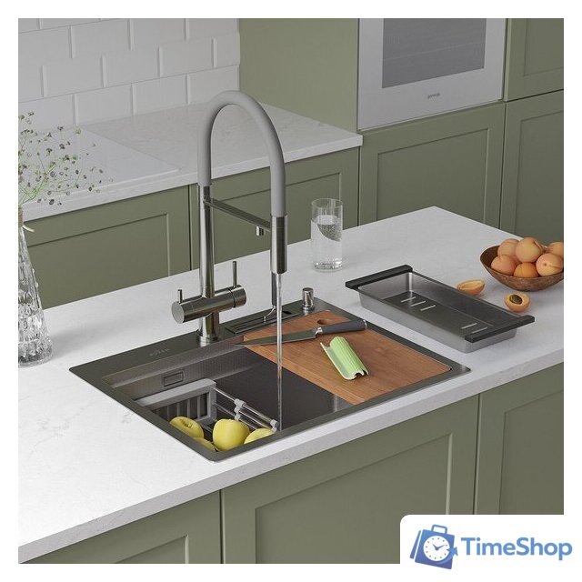 Кухонная мойка Roxen Stage 560250-60-S текстурный сатин (с держателем для ножей и аксессуарами) - Изображение №2 — Интернет-магазин Time-Shop