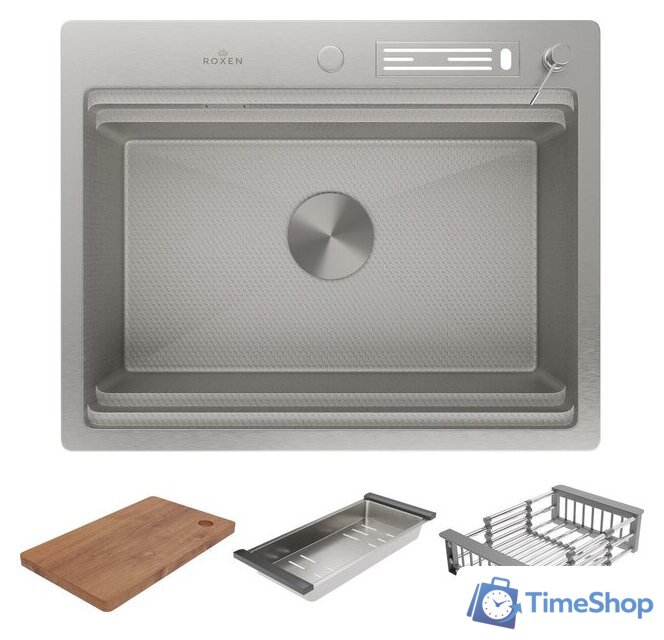 Кухонная мойка Roxen Stage 560250-60-S текстурный сатин (с держателем для ножей и аксессуарами) - Изображение №4 — Интернет-магазин Time-Shop