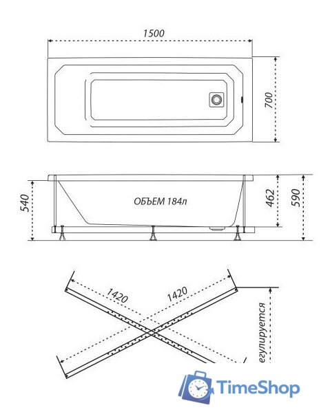 Ванна Triton Прага 150х70 (каркасом) - Изображение №5 — Интернет-магазин Time-Shop