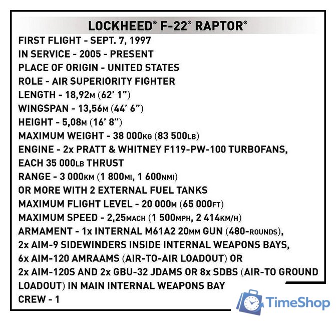 Конструктор Cobi Armed Forces Lockheed F-22 Raptor - Изображение №10 — Интернет-магазин Time-Shop