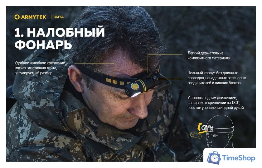 Фонарь Armytek Elf C1 USB-С (теплый белый) - Изображение №12 — Интернет-магазин Time-Shop