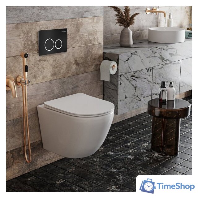 Унитаз подвесной Roxen Antares One Rimless 6 в 1 StounFix Dual Fresh 506406 (кнопка: черный матовый) - Изображение №8 — Интернет-магазин Time-Shop