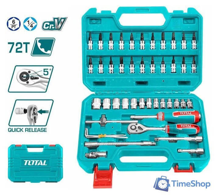 Набор трещотка с головками и битами Total TTHT141462 (46 предметов) - Изображение №1 — Интернет-магазин Time-Shop