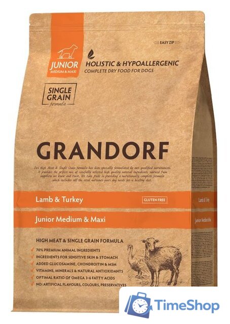 Сухой корм для собак Grandorf Dog Junior Lamb & Turkey (с ягненком и индейкой) 10 кг - Изображение №1 — Интернет-магазин Time-Shop