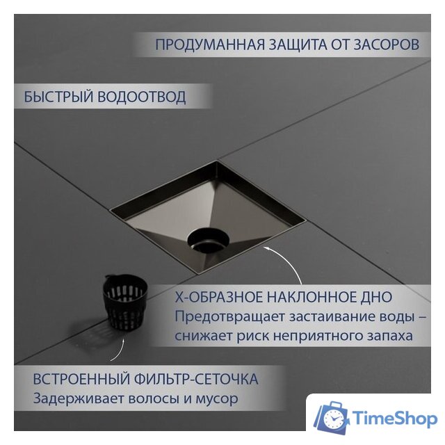 Трап/канал Lauter 2140065-L1GM 150x150 (оружейная сталь) - Изображение №3 — Интернет-магазин Time-Shop