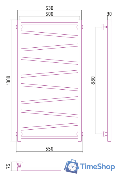 Полотенцесушитель Сунержа Сирокко 1000х500 00-0253-1050 - Изображение №4 — Интернет-магазин Time-Shop