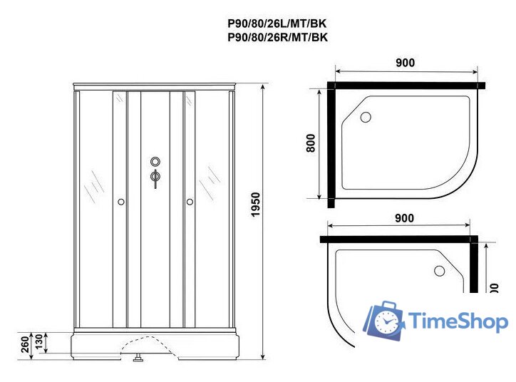 Душевая кабина Niagara Promo P90/80/26L/MT/BK 90x80x195 - Изображение №8 — Интернет-магазин Time-Shop