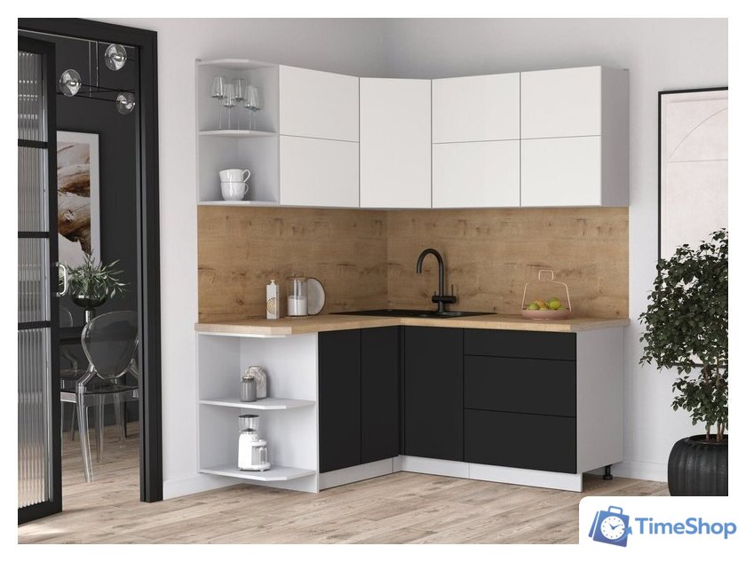 Кухонный модуль Интерлиния Мила Матте 1.5x1.7 А (белый/черный/дуб бунратти) - Изображение №3 — Интернет-магазин Time-Shop