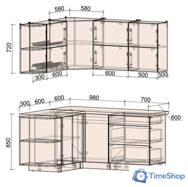 Кухонный модуль Интерлиния Мила Матте 1.5x1.7 А (белый/черный/дуб бунратти) - Изображение №6 — Интернет-магазин Time-Shop