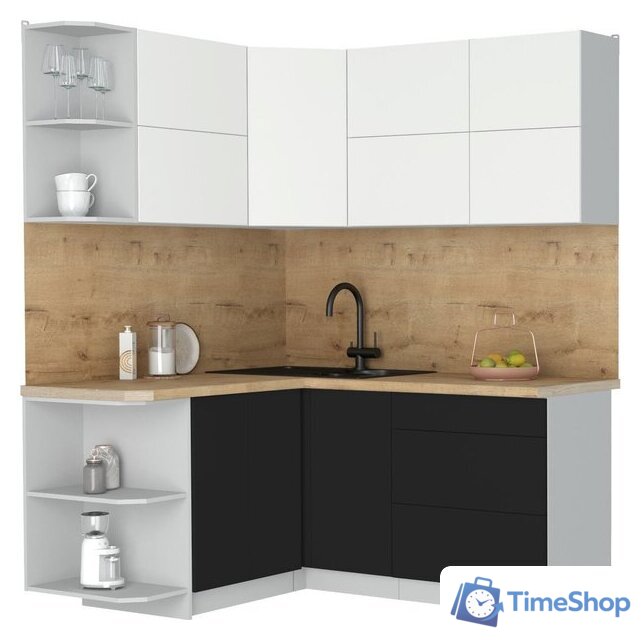 Кухонный модуль Интерлиния Мила Матте 1.5x1.7 А (белый/черный/дуб бунратти) - Изображение №1 — Интернет-магазин Time-Shop