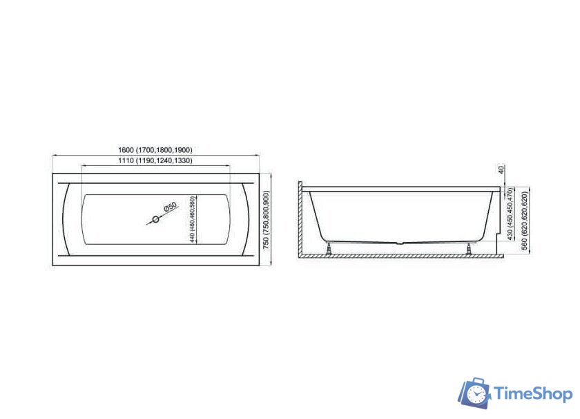 Ванна Polimat INES 180x80 с ножками - Изображение №5 — Интернет-магазин Time-Shop