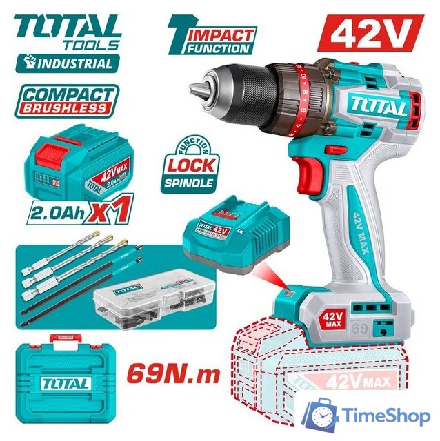 Ударная дрель-шуруповерт Total TIDLI426981 (с 1-им АКБ, кейс) - Изображение №1 — Интернет-магазин Time-Shop