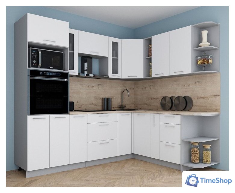 Готовая кухня Интерлиния Мила Gloss 1.88x2.4 правая (белый софт/белый софт/травертин серый) - Изображение №3 — Интернет-магазин Time-Shop