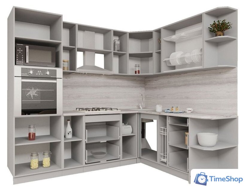 Готовая кухня Интерлиния Мила Gloss 1.88x2.4 правая (белый софт/белый софт/травертин серый) - Изображение №2 — Интернет-магазин Time-Shop