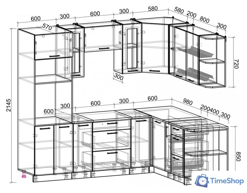 Готовая кухня Интерлиния Мила Gloss 1.88x2.4 правая (белый софт/белый софт/травертин серый) - Изображение №6 — Интернет-магазин Time-Shop