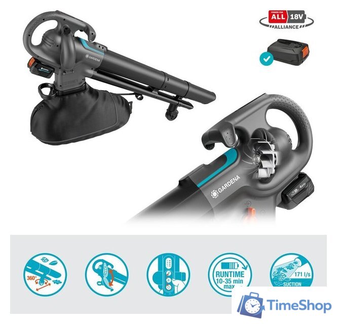 Колесная воздуходувка Gardena 14895-20 (с 1-им АКБ) - Изображение №4 — Интернет-магазин Time-Shop