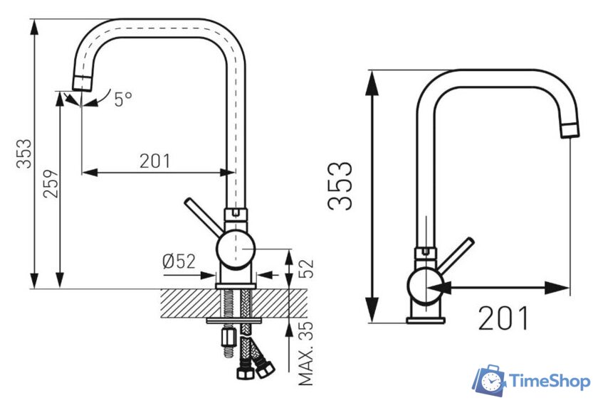 Смеситель Ferro Toledo BTD4FUW - Изображение №3 — Интернет-магазин Time-Shop