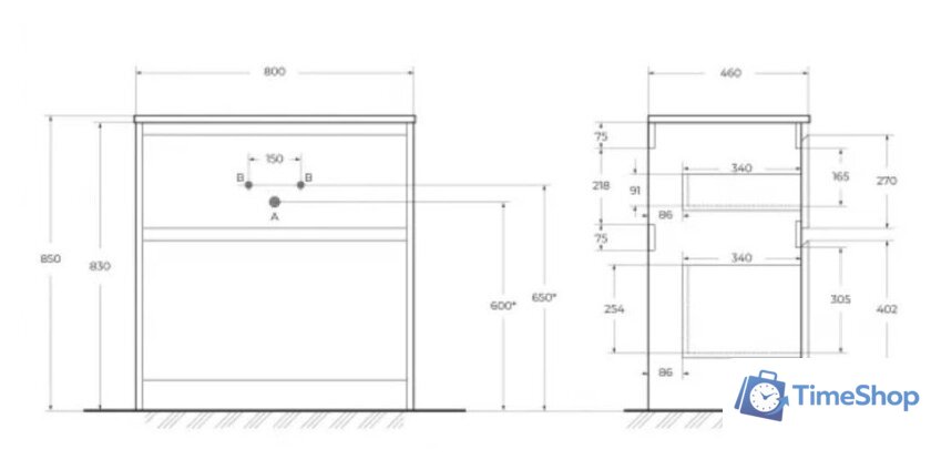  BelBagno Тумба под умывальник KRAFT-800-2C-PIA-RT - Изображение №2 — Интернет-магазин Time-Shop