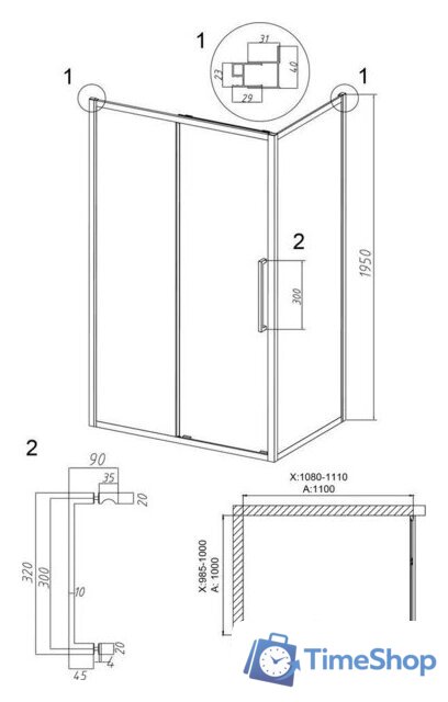 Душевой уголок Grossman Cosmo 110x100x195 120.K33.02.1110.21.02 (черный матовый/стекло шиншилла) - Изображение №10 — Интернет-магазин Time-Shop
