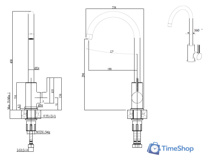 Смеситель Elleci C01 Full Black G40 - Изображение №2 — Интернет-магазин Time-Shop