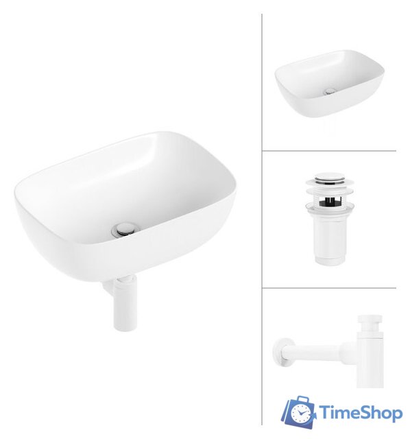 Умывальник Lauter 21493A + клапан 21190W + сифон 21635W (белый матовый) - Изображение №1 — Интернет-магазин Time-Shop