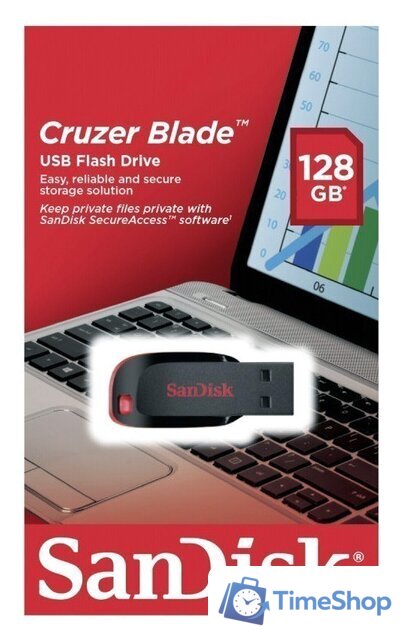 USB Flash SanDisk Cruzer Blade Black 128GB (SDCZ50-128G-B35) - Изображение №3 — Интернет-магазин Time-Shop