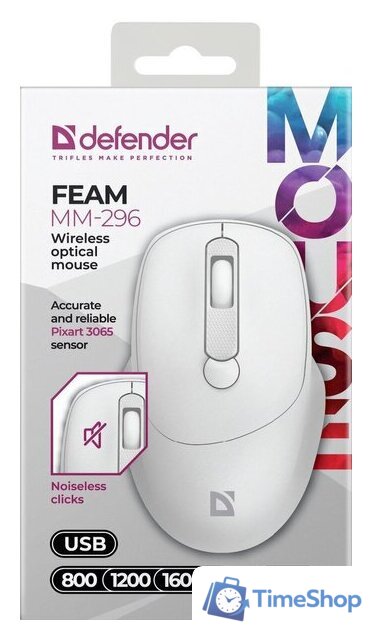 Мышь Defender Feam MM-296 (белый) - Изображение №2 — Интернет-магазин Time-Shop