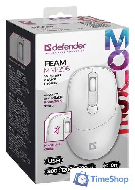 Мышь Defender Feam MM-296 (белый) - Изображение №3 — Интернет-магазин Time-Shop
